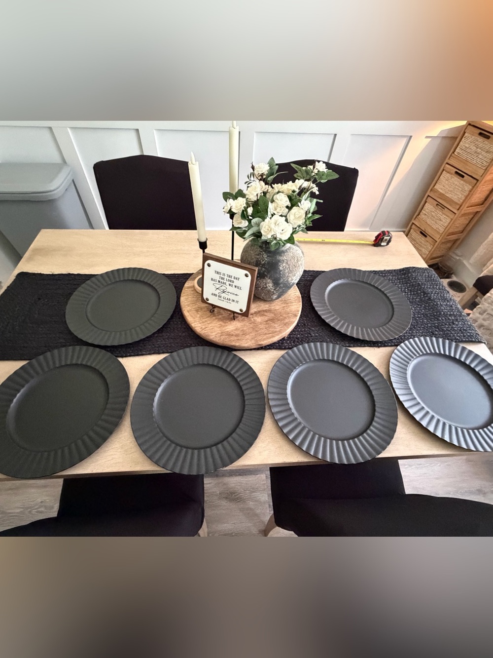 Hobby Lobby Matte Black Ribbed Charger Plates - Set of 6